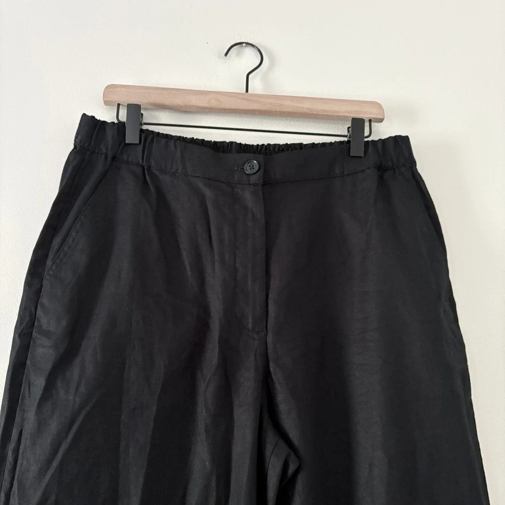Banana Republic Pants Tapered High-Rise Large Black Linen Blend Elastic Waist